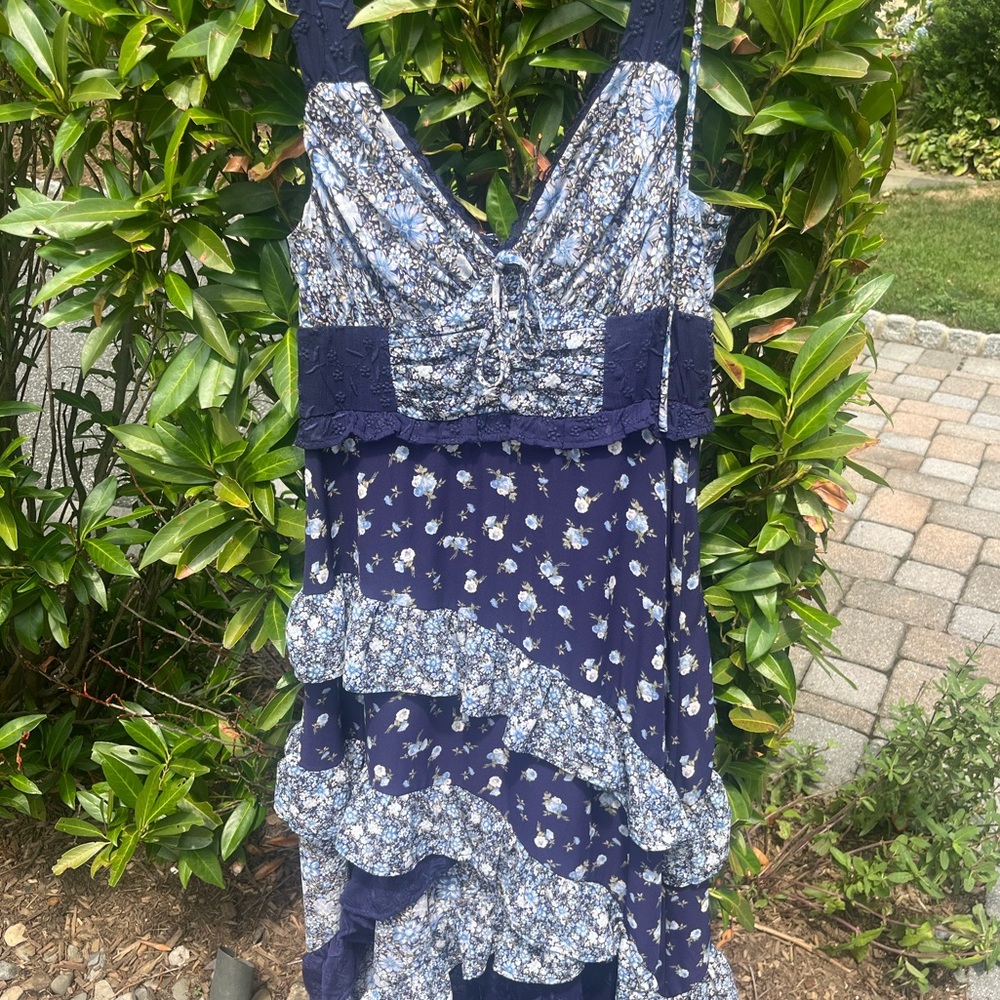 Altar'd State Navy and Blue Floral Maxi Dress